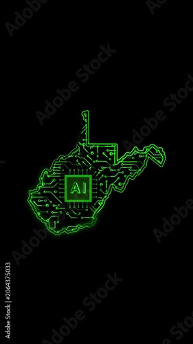 Mobile Vertical Resolution, 2160x3840 Pixels, West Virginia State (USA) Map Chipset Technology Opener, 
Suitable for USA Elections, US Events, Tech Events and Artificial Intelligence Presentations