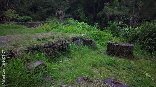 Scenic footage in the ruins of the Old Thermes of Hell-Bourg in Salazie, La Réunion, are the remains of a 19th-century spa, a luxurious destination known for its healing, Vichy-like mineral waters.	