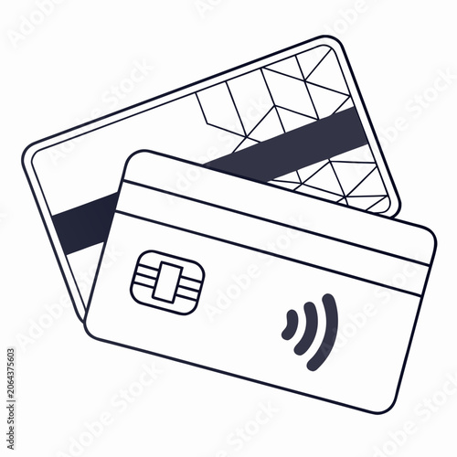 Two credit cards with magnetic stripe and chip flat vector illustration on white background
