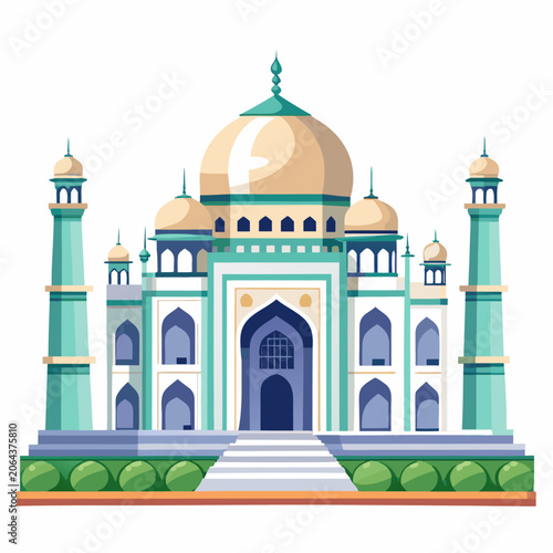 Taj Mahal illustration with turquoise and beige tones a landmark of Mughal architecture