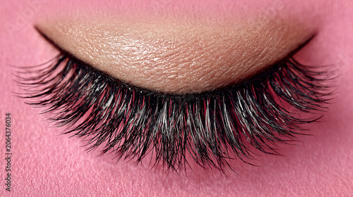 Obraz na plátně Close-up of Dramatic False Eyelashes on Pink Skin with Natural Makeup Look