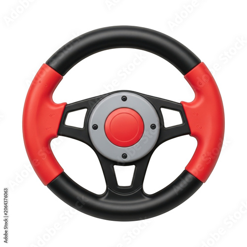 Red and black car steering wheel icon isolated on transparent background