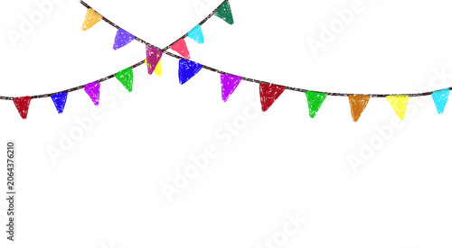Photos Hand Drawn Colorful Bunting Garland - Cute Crayon Style Party Flags Celebration