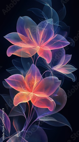 Abstract Glowing Translucent Flowers Vertical Mobile Background

