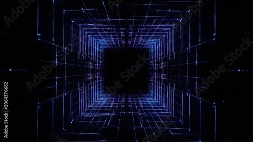 Abstract digital blue square tunnel background.
