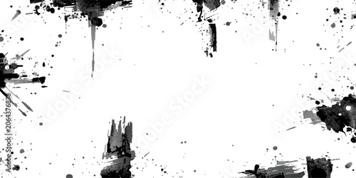 Foto Black ink splatter grunge abstract background design vector illustration texture
