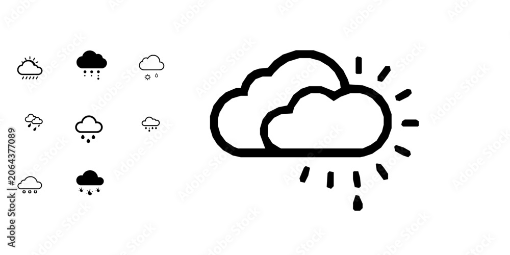 Obraz premium Weather Forecast Sun and Cloud Flat Vector Icon with Clean Lines on White Background