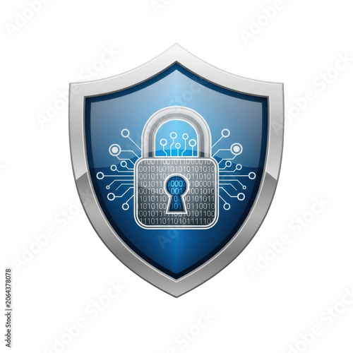 Shield icon with lock and network security symbols isolated on transparent background
