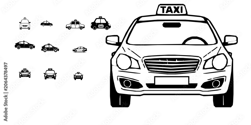 Naklejka premium Taxi Cab City Transport Flat Vector Icon with Clean Lines on White Background