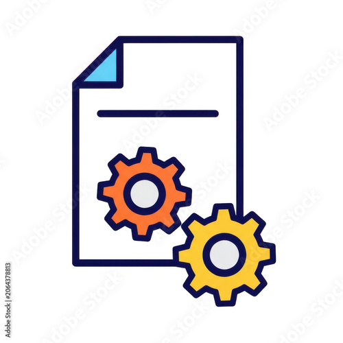 Simple document icon with two gears symbolizing settings or tools isolated on transparent background