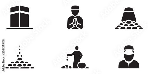 Photos Islamic pilgrimage icons kaaba stones prayer man ritual offering symbol isolated