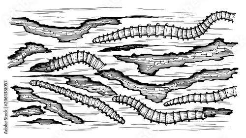Photos Worms or larvae crawling through underground soil layers vintage engraving style