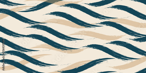Tableau sur toile Seamless Wave Pattern, Hand Drawn Autumn Sea Modern Vector Background