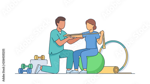 Physical Therapist Helping Patient with Resistance Band Exercise