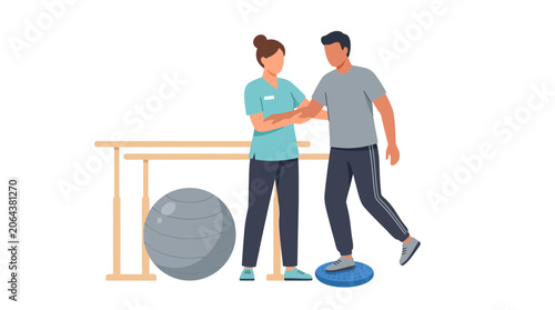 Physical Therapist Helping Patient with Rehabilitation Exercises