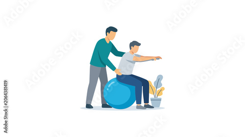Physical Therapist Helping Patient with Exercise Ball Rehabilitation