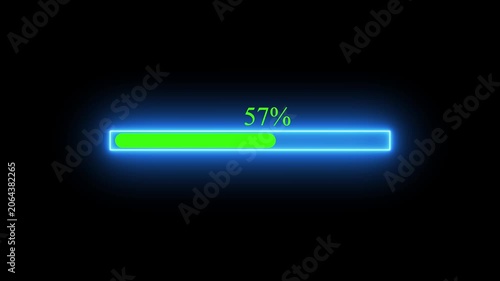 Neon Progress Bar Animation,Energy Transformation Blue Neon Loading Bar,Eco Future Green Neon Progress Bar