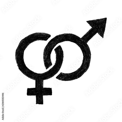 Hand-Drawn Black Male and Female Gender Symbols Interlinked Isolated on White
