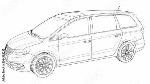 Quadro su tela 2D AutoCAD Vector drawing of a minivan on the road