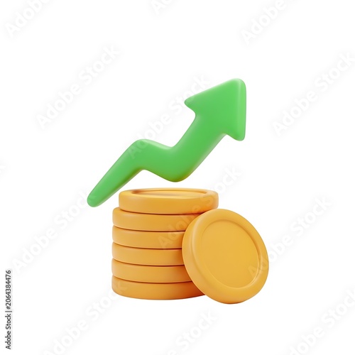 Green Arrow Rising Above Stack of Gold Coins
