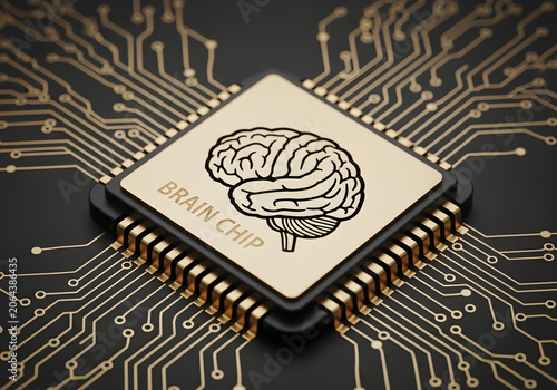 Brain Chip With Circuitry 3d Rendered Illustration