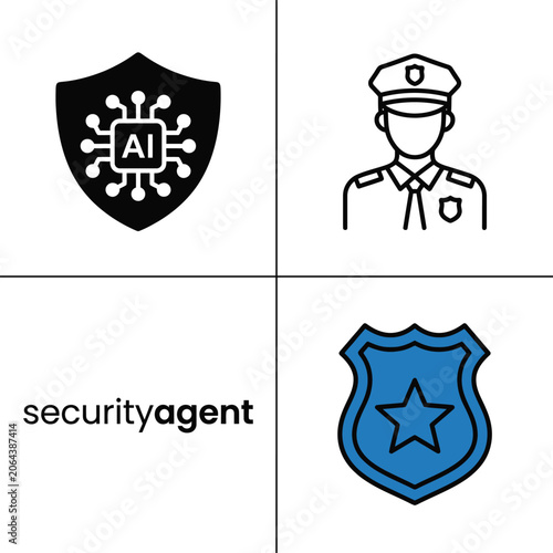 Security agent badge with star symbol representing authority and protection vector illustration.