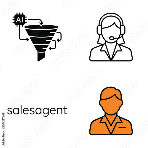 Sales agent icon representing customer support and lead generation with AI funnel.