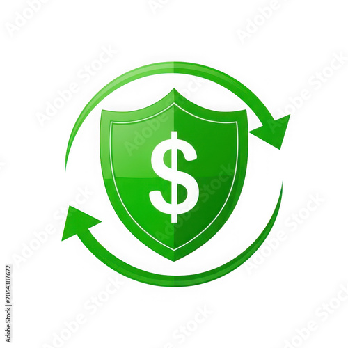 Green shield icon with dollar sign and arrows