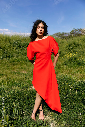 Woman wearing red dress 