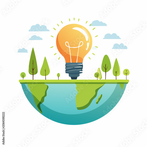 Light Bulb Idea on Earth with Trees and Clouds