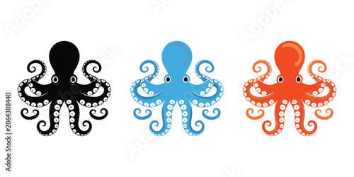Octopus Icon with Colorful Sea Creature Silhouette for Marine Life, Ocean Wildlife, Logo Design, and Editable Vector Illustration.