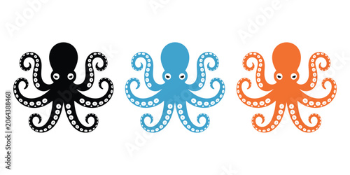Octopus Icon Featuring Colorful Marine Animal Silhouette, Ocean Creature, Aquatic Wildlife, Modern Logo, and Vector Illustration.