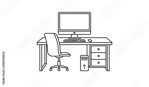 Photos Office workstation with computer and chair
