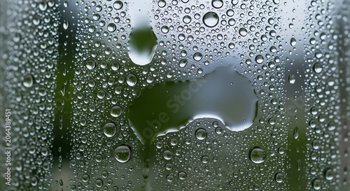 Water Droplets on Glass Refreshing Macro View with Green Bokeh