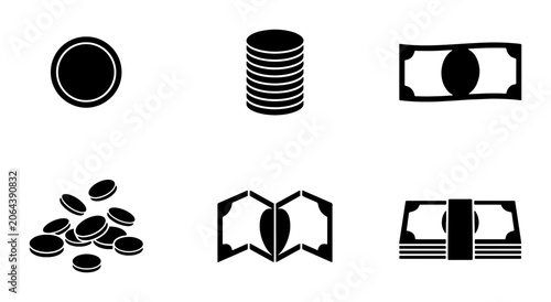 Money Icons: Coins and Banknotes Collection