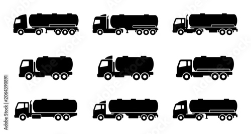Collection of Black Tanker Truck Silhouettes