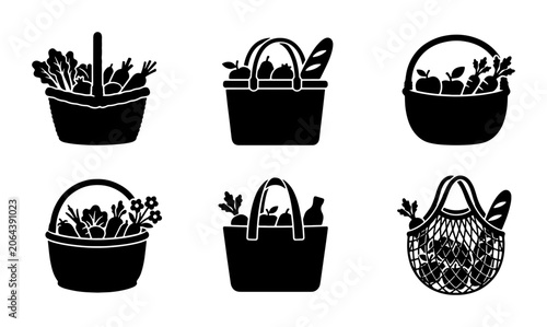 Grocery Shopping Baskets & Bags Icons