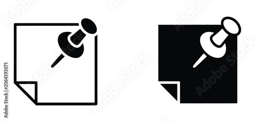 Paper Note Icon with Push Pins for Reminder, Message Board, Office Organization, and Editable Vector Illustration.