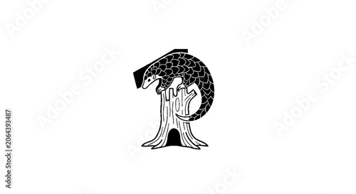 Black and white illustration of a cat on a tree stump.