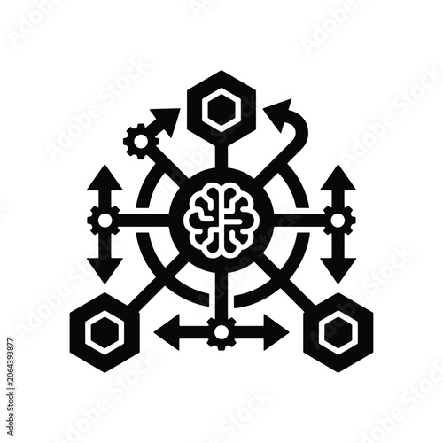 Autonomous data pipeline icon intelligent workflow automation concept in black silhouette