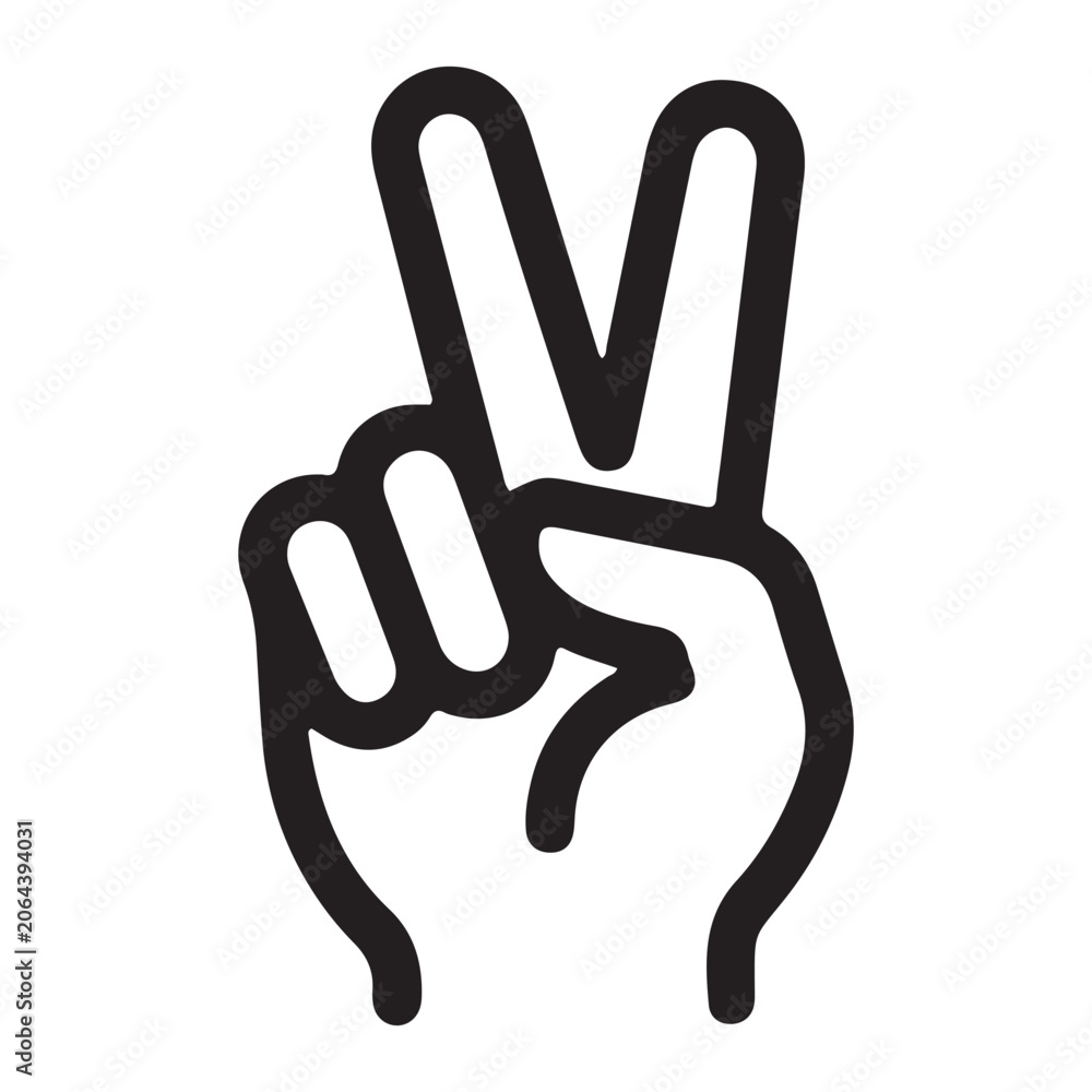 Fototapeta premium Victory hand gesture sign icon outline illustration with v sign, communication