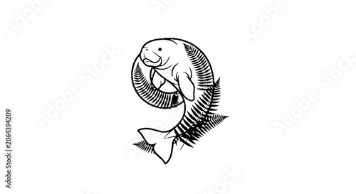 Elegant black and white fish illustration design.