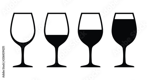 Φωτογραφία Four Wine Glasses With Varying Fill Levels Black Silhouette