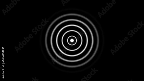 Pulsing white concentric circles abstract motion background, on black pulse, ripple
