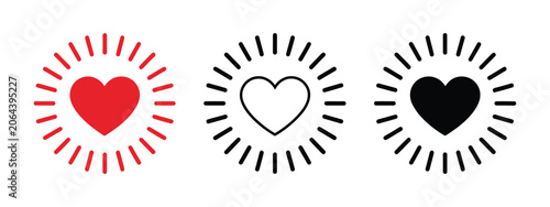 Heart light icon featuring a love shape with sunburst symbol for Valentine’s Day, wellness themes, wedding decorations, and celebration designs.