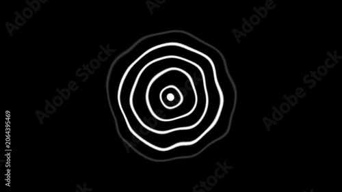 Minimalist concentric circles animation, pulsing white rings on black background, abstract black and white