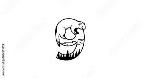 Minimalist line art of a sleeping cat in a crescent moon.