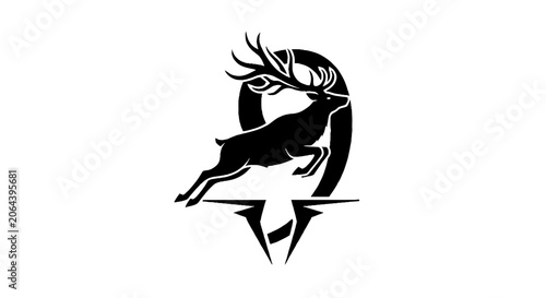 Elegant black silhouette of a leaping deer with antlers.