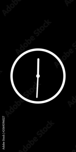 Minimalist clock animation rotating hands on black background, for time management, and deadline concepts