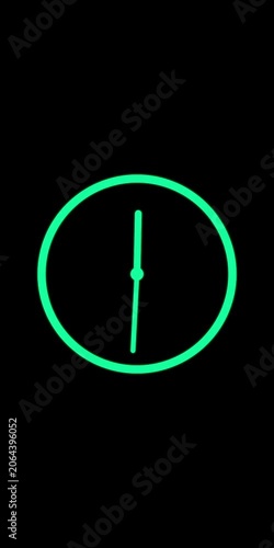 Neon green minimalist clock animation: time passing concept for motion and ui timer countdown